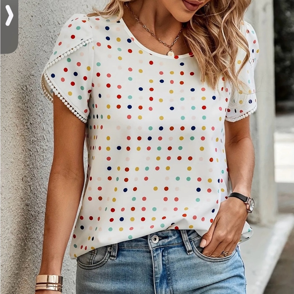 Elegant Essential🩷Polka Dot Print, Crew Neck Blouse, Comfortable & Stylish